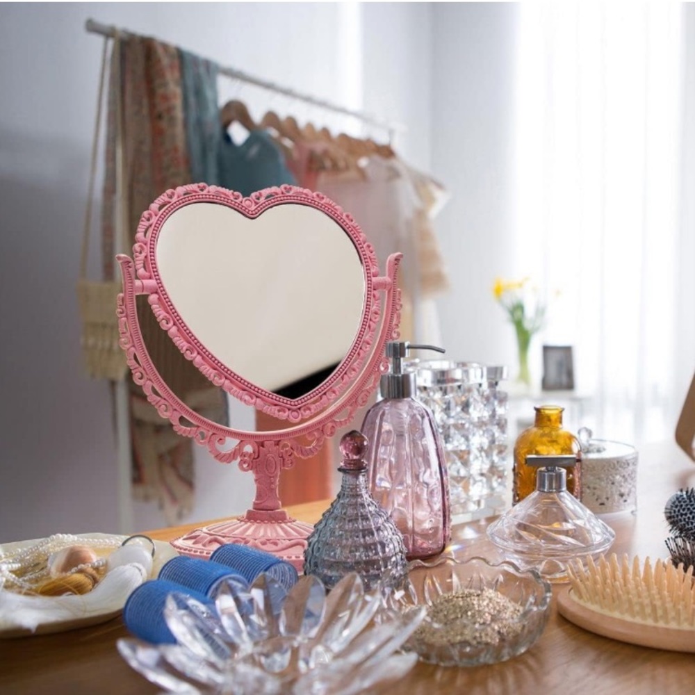 Vintage Heart Vanity Makeup Cosmetic Desktop Makeup Mirror Barbie Y2K-Styles - Picture 4 of 9
